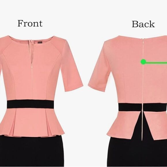VFSHOW Zipper Front Color Block Peplum Flared Midi Dress for Work Business - Picture 5 of 14